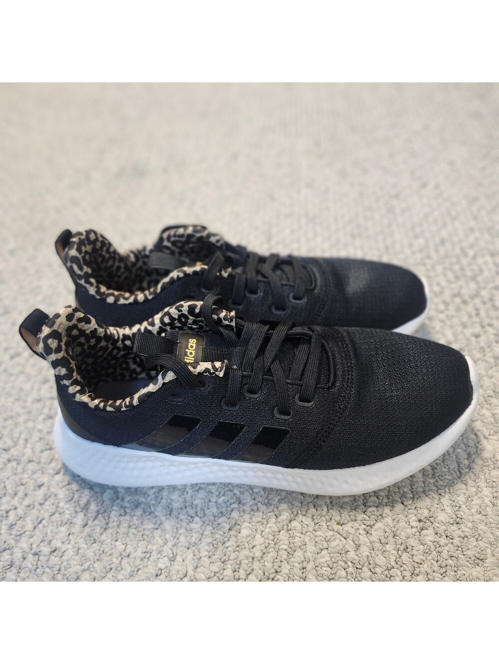 Adidas Women's Black Running Shoes with Leopard Print Lining Size 10